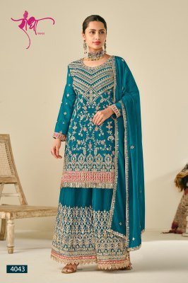 Radha Trendz Sonpari Premium Chinon Embroidered Suit Set Designer Top Plazo And Dupatta Wholesale dress material catalogs