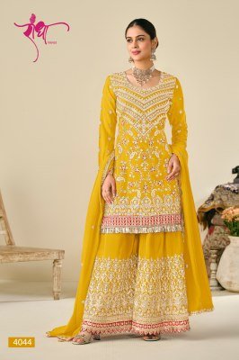 Radha Trendz Sonpari Premium Chinon Embroidered Suit Set Designer Top Plazo And Dupatta Wholesale dress material catalogs
