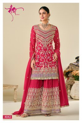 Radha Trendz Sonpari Premium Chinon Embroidered Suit Set Designer Top Plazo And Dupatta Wholesale dress material catalogs
