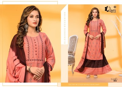 Radhika 4 by kinti fancy reyon printed kurti skirt and dupatta at wholesale rate kurtis catalogs