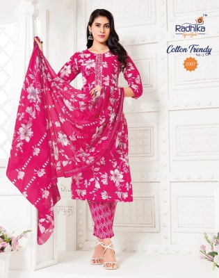 Radhika Life Style Trendy Vol 2 Pure Cotton Print Embroidery Work Kurti Pant And Dupatta Wholesale  kurtis catalogs