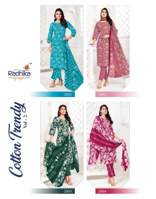 Radhika Life Style Trendy Vol 2 Pure Cotton Print Embroidery Work Kurti Pant And Dupatta Wholesale  kurtis catalogs