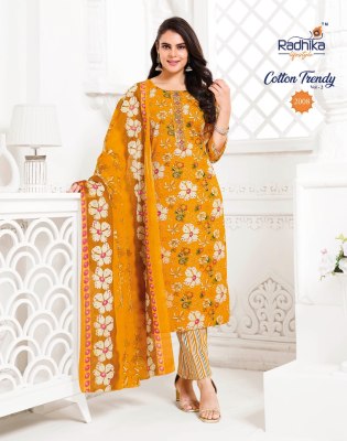 Radhika Life Style Trendy Vol 2 Pure Cotton Print Embroidery Work Kurti Pant And Dupatta Wholesale  kurtis catalogs