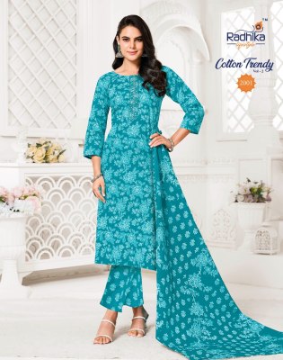 Radhika Life Style Trendy Vol 2 Pure Cotton Print Embroidery Work Kurti Pant And Dupatta Wholesale  kurtis catalogs