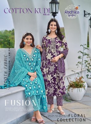 Radhika Lifestyle Cotton Kudi Vol 22 Elegant Printed Kurti Set with Embellished Pants And Dupatta Wholesale kurtis catalogs