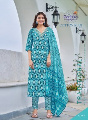 Radhika Lifestyle Cotton Kudi Vol 22 Elegant Printed Kurti Set with Embellished Pants And Dupatta Wholesale kurtis catalogs