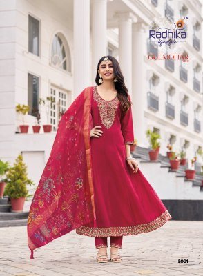 Radhika Lifestyle Gulmohar Vol 5 Embroidered Roman Silk Anarkali with Organza Jacquard Dupatta Wholesale fancy Anarkali suit catalogs