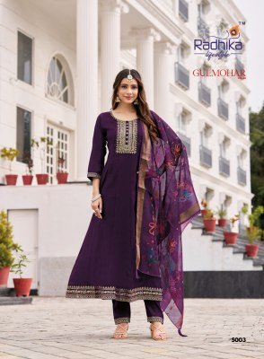Radhika Lifestyle Gulmohar Vol 5 Embroidered Roman Silk Anarkali with Organza Jacquard Dupatta Wholesale fancy Anarkali suit catalogs