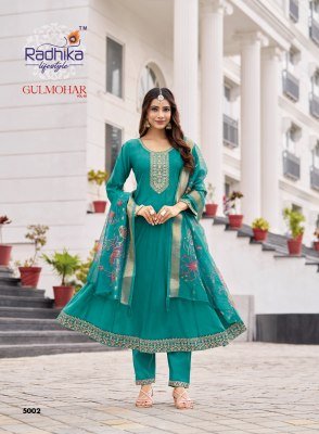 Radhika Lifestyle Gulmohar Vol 5 Embroidered Roman Silk Anarkali with Organza Jacquard Dupatta Wholesale fancy Anarkali suit catalogs