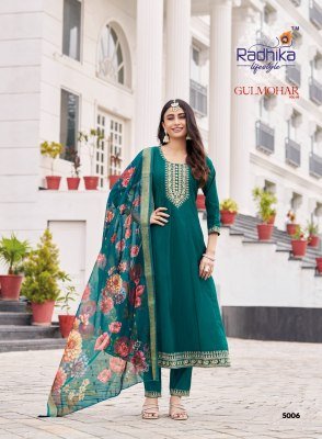 Radhika Lifestyle Gulmohar Vol 5 Embroidered Roman Silk Anarkali with Organza Jacquard Dupatta Wholesale fancy Anarkali suit catalogs
