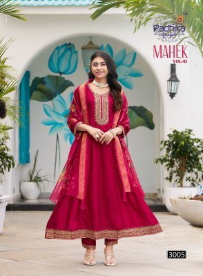 Radhika Lifestyle Mahek Vol 3 Designer Kurti Pant with Dupatta Vichitra Silk Embroidery Suit with Organza Jacquard Dupatta Wholesale kurti pant with dupatta Catalogs