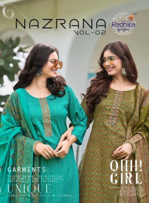 Radhika Lifestyle Nazrana Vol 2 Jam Satin Discharge Print Embroidered Top with Jam Satin Bottom  Modal Discharge Print  Dupatta Wholesale kurtis catalogs