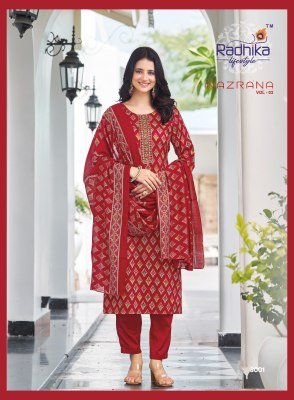 Radhika Lifestyle Nazrana Vol 3 Jam Satin Discharge Print Top with Embroidery, Jam Satin Bottom And Modal Discharge Print Dupatta Wholesale kurtis catalogs