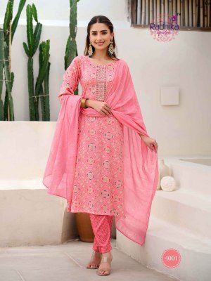 Radhika Lifestyle Siri Vol 4 Kurti Pant Dupatta set  Reyon capsule  foil print  and Chanderi Jacquard Dupatta Wholesale kurtis catalogs