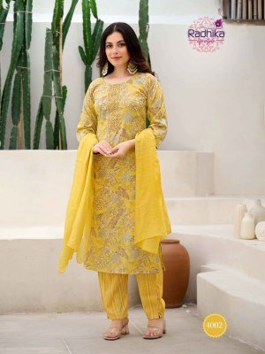 Radhika Lifestyle Siri Vol 4 Kurti Pant Dupatta set  Reyon capsule  foil print  and Chanderi Jacquard Dupatta Wholesale kurtis catalogs
