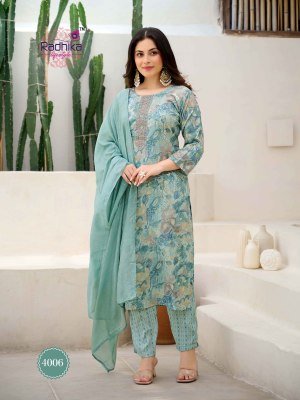 Radhika Lifestyle Siri Vol 4 Kurti Pant Dupatta set  Reyon capsule  foil print  and Chanderi Jacquard Dupatta Wholesale kurtis catalogs