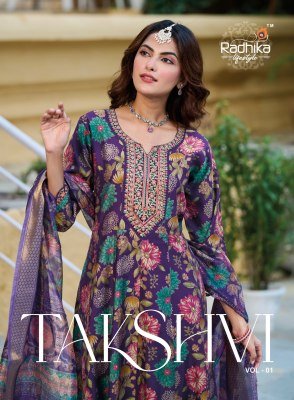 Radhika Lifestyle Takshiv Vol 1 Vertican Print Top with Embroidery And Organza Jacquard Dupatta Wholesale Ethnic Set Radhika Lifestyle