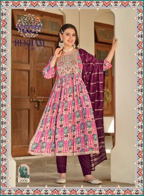 Radhika life style by Resham vol 2 reyon foil print embroidered readymade suit catalogue at low rate readymade suit catalogs