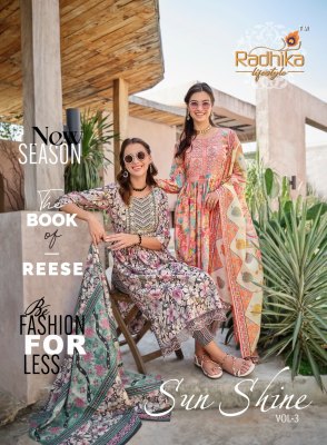 Radhika life style by Sunshine vol 3 fancy nyra cut kurti pant and dupatta catalogue at affordable rate Radhika Lifestyle