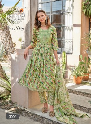 Radhika life style by Sunshine vol 3 fancy nyra cut kurti pant and dupatta catalogue at affordable rate readymade suit catalogs