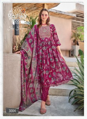 Radhika life style by Sunshine vol 3 fancy nyra cut kurti pant and dupatta catalogue at affordable rate readymade suit catalogs