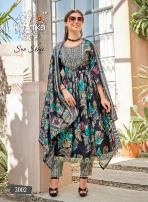 Radhika life style by Sunshine vol 3 fancy nyra cut kurti pant and dupatta catalogue at affordable rate readymade suit catalogs