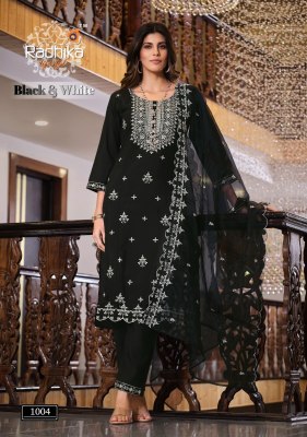 Radhika lifes style Black and white vol 1 top pant dupatta set wholesale kurta catalogue kurtis catalogs