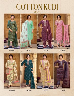 Radhika lifestyle by Cotton kudi beautiful printed kurti pant and dupatta catalogue readymade suit catalogs