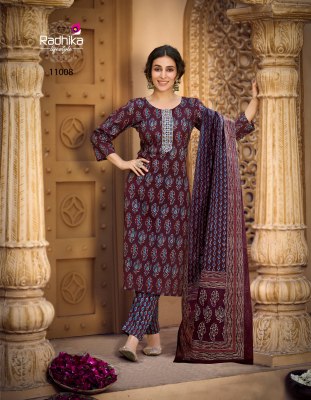 Radhika lifestyle by Cotton kudi beautiful printed kurti pant and dupatta catalogue readymade suit catalogs