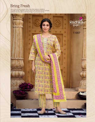 Radhika lifestyle by Cotton kudi beautiful printed kurti pant and dupatta catalogue readymade suit catalogs