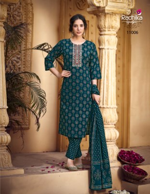 Radhika lifestyle by Cotton kudi beautiful printed kurti pant and dupatta catalogue readymade suit catalogs