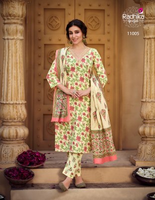 Radhika lifestyle by Cotton kudi beautiful printed kurti pant and dupatta catalogue readymade suit catalogs