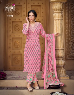 Radhika lifestyle by Cotton kudi beautiful printed kurti pant and dupatta catalogue readymade suit catalogs