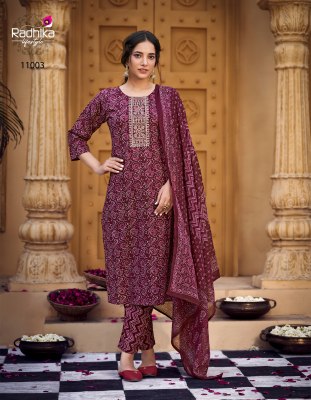 Radhika lifestyle by Cotton kudi beautiful printed kurti pant and dupatta catalogue readymade suit catalogs