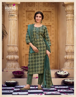 Radhika lifestyle by Cotton kudi beautiful printed kurti pant and dupatta catalogue readymade suit catalogs