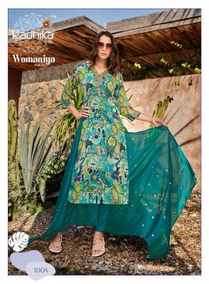 Radhika lifestyle by Womaniya 1 pure chinon with printed readymade suit catalogue at affordable rate readymade suit catalogs