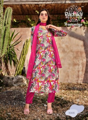 Radhika lifestyle by Womaniya 1 pure chinon with printed readymade suit catalogue at affordable rate readymade suit catalogs