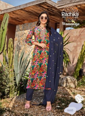 Radhika lifestyle by Womaniya 1 pure chinon with printed readymade suit catalogue at affordable rate readymade suit catalogs