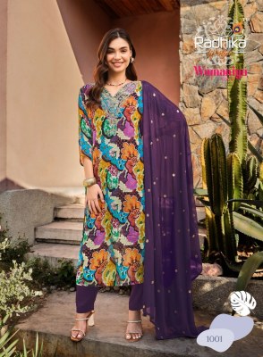 Radhika lifestyle by Womaniya 1 pure chinon with printed readymade suit catalogue at affordable rate readymade suit catalogs