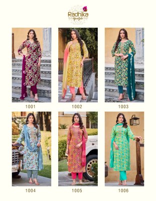 Radhika lifestyle by casual vol 1 heavy reyon foil print readymade suit catalogue at low rate readymade suit catalogs