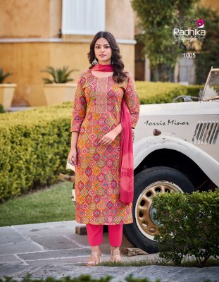 Radhika lifestyle by casual vol 1 heavy reyon foil print readymade suit catalogue at low rate readymade suit catalogs