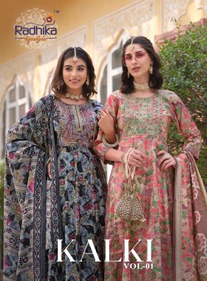 Radhika lifestyle by kalki vol 1 fancy anarkali gown style kurti with pant and dupatta catalogue at low rate Radhika Lifestyle