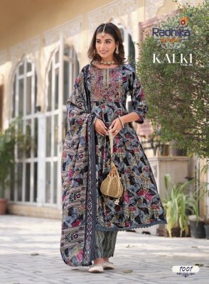 Radhika lifestyle by kalki vol 1 fancy anarkali gown style kurti with pant and dupatta catalogue at low rate readymade suit catalogs