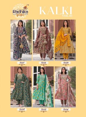 Radhika lifestyle by kalki vol 1 fancy anarkali gown style kurti with pant and dupatta catalogue at low rate readymade suit catalogs