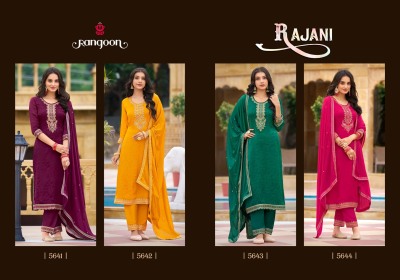 Rajani by Rangoon Pure chinon Fancy Work Kurti pant and dupatta  at affordable rate readymade suit catalogs