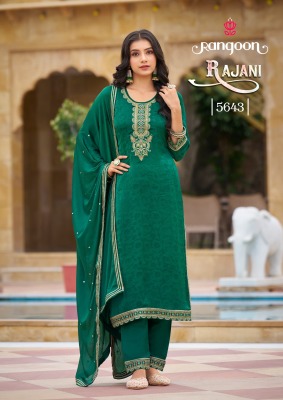 Rajani by Rangoon Pure chinon Fancy Work Kurti pant and dupatta  at affordable rate readymade suit catalogs