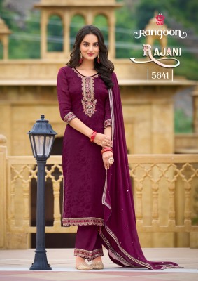 Rajani by Rangoon Pure chinon Fancy Work Kurti pant and dupatta  at affordable rate readymade suit catalogs