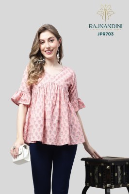Rajnandini by Jainam Overseas Jaipuri cambric Printed Flared Short top catalogue at low rate wholesale catalogs
