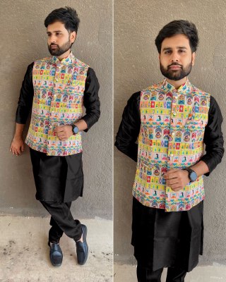 Rajwadi by amavi Heavy Banglori Silk Kurta with pant and printed koti catalogue at affordable rate Mens