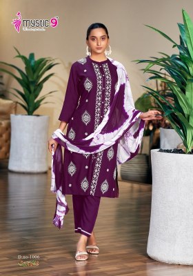 Rajwadi vol 1 by Mystic 9 Premium quality reyon embroidered kurti pant and dupatta collection at amaviexpo readymade suit catalogs